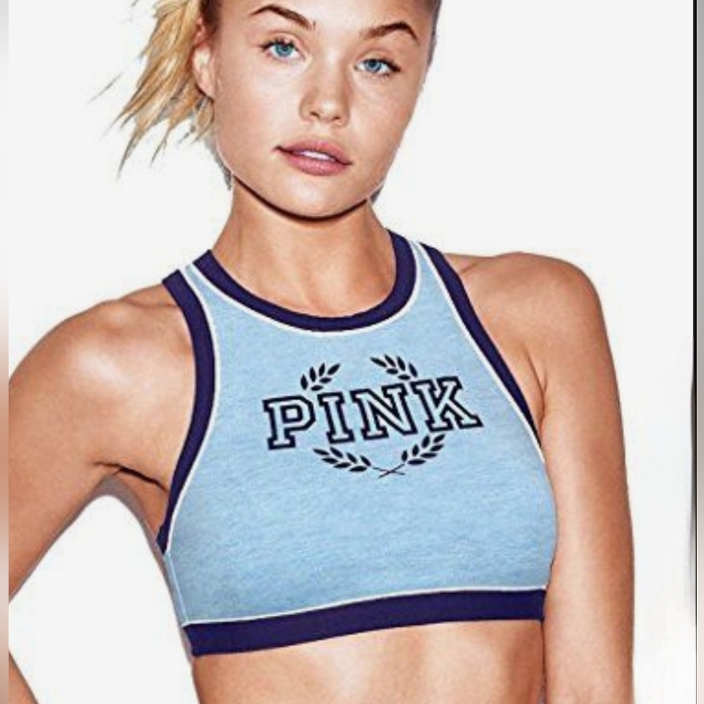 PINK Victoria's Secret Racerback Crop Top In Varsity Blue Size XS